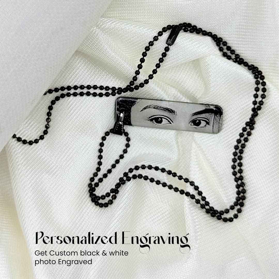 Custom Black & White Photo Engraved Necklace – Personalized Keepsake Pendant