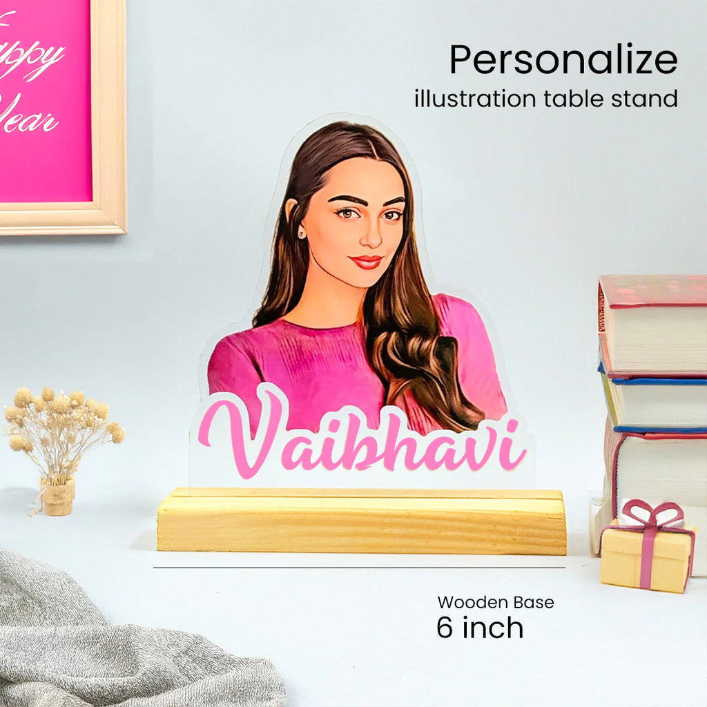 Acrylic Cutout Table Stand - Custom Text & Illustrated Photo