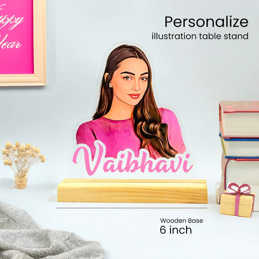 Acrylic Cutout Table Stand - Custom Text & Illustrated Photo