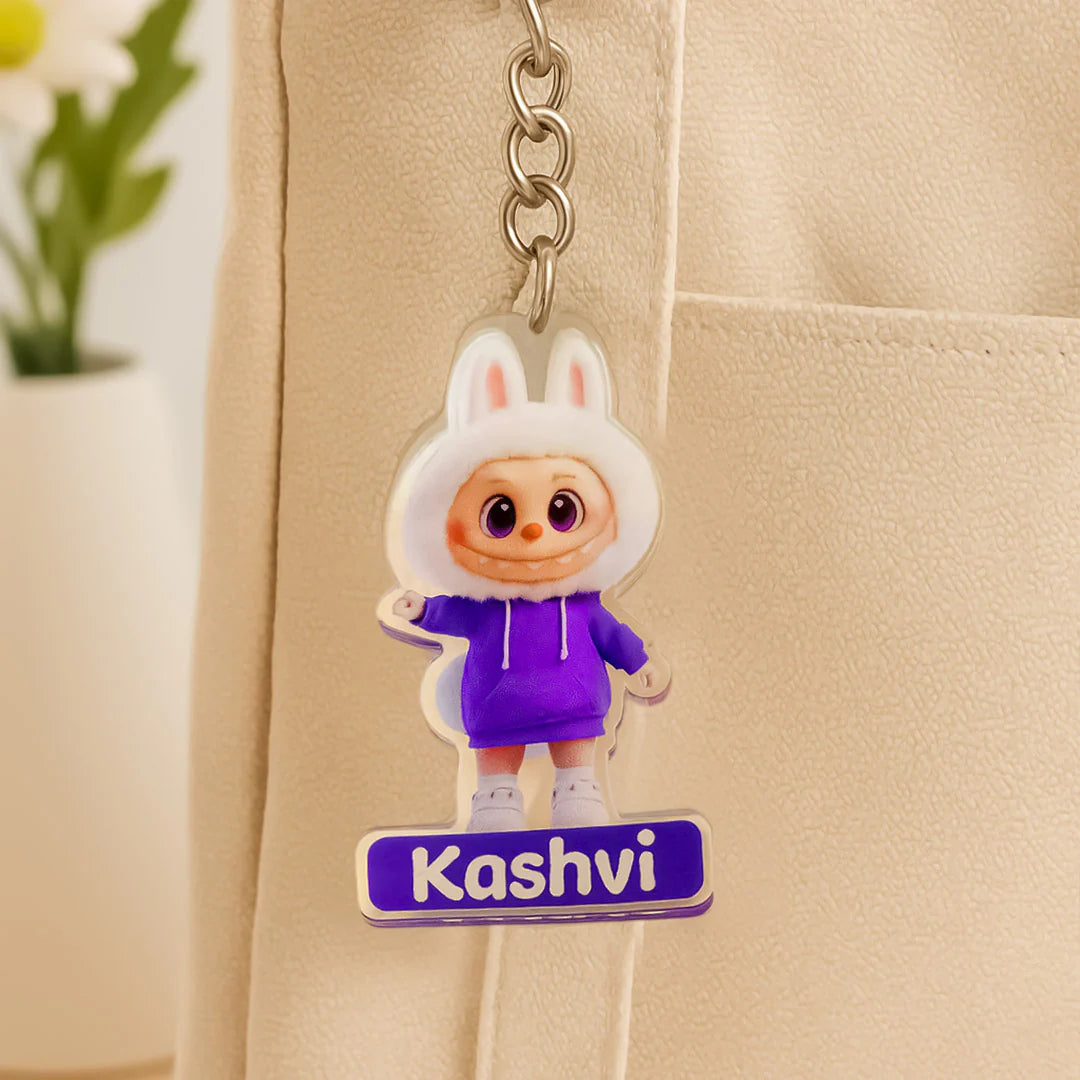Cream Labubu Dress Keychain – Personalized Acrylic Name