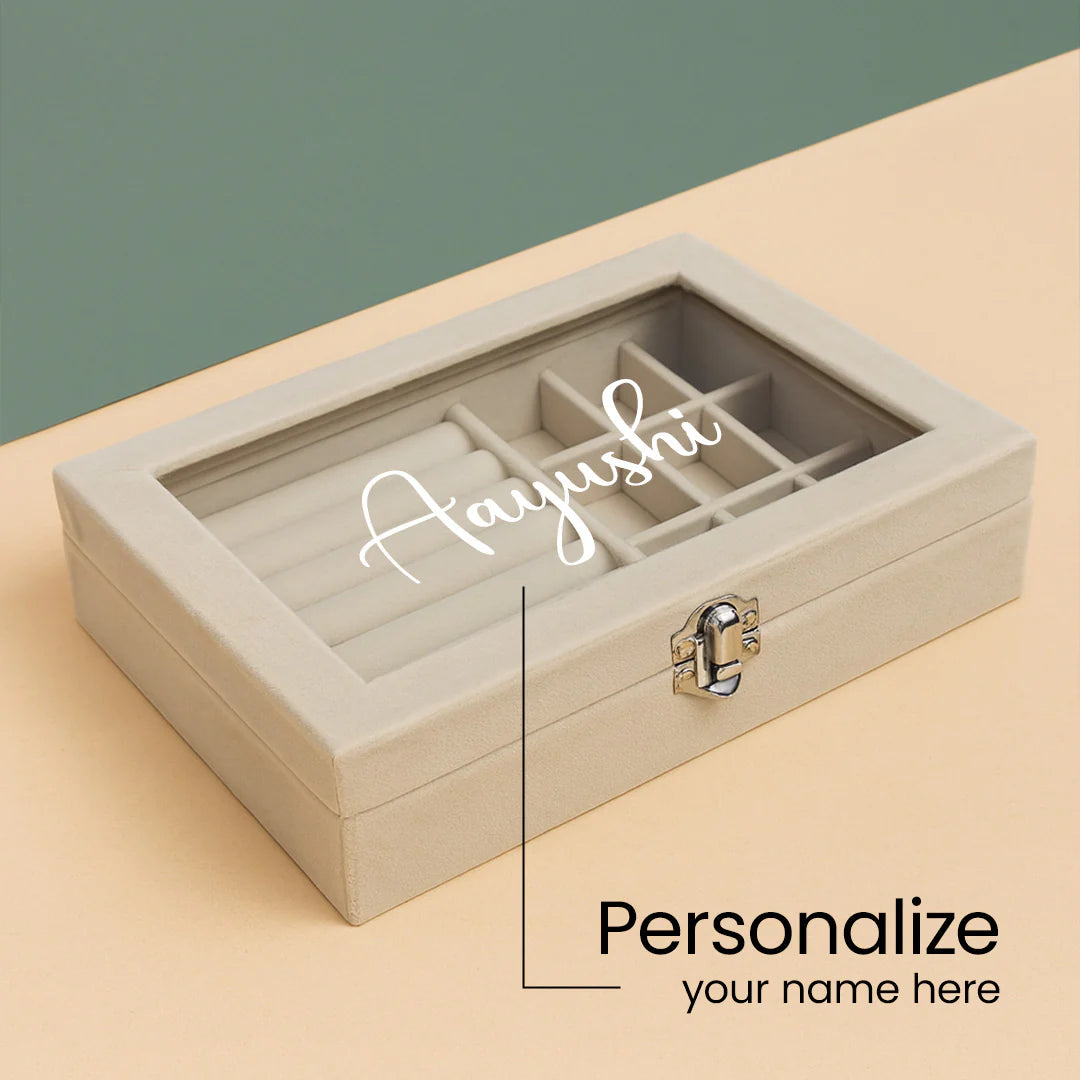 Beige Velvet Jewellery Organizer Box