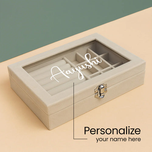 Beige Velvet Jewellery Organizer Box