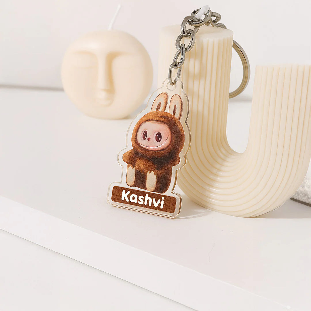 Cream Labubu Dress Keychain – Personalized Acrylic Name