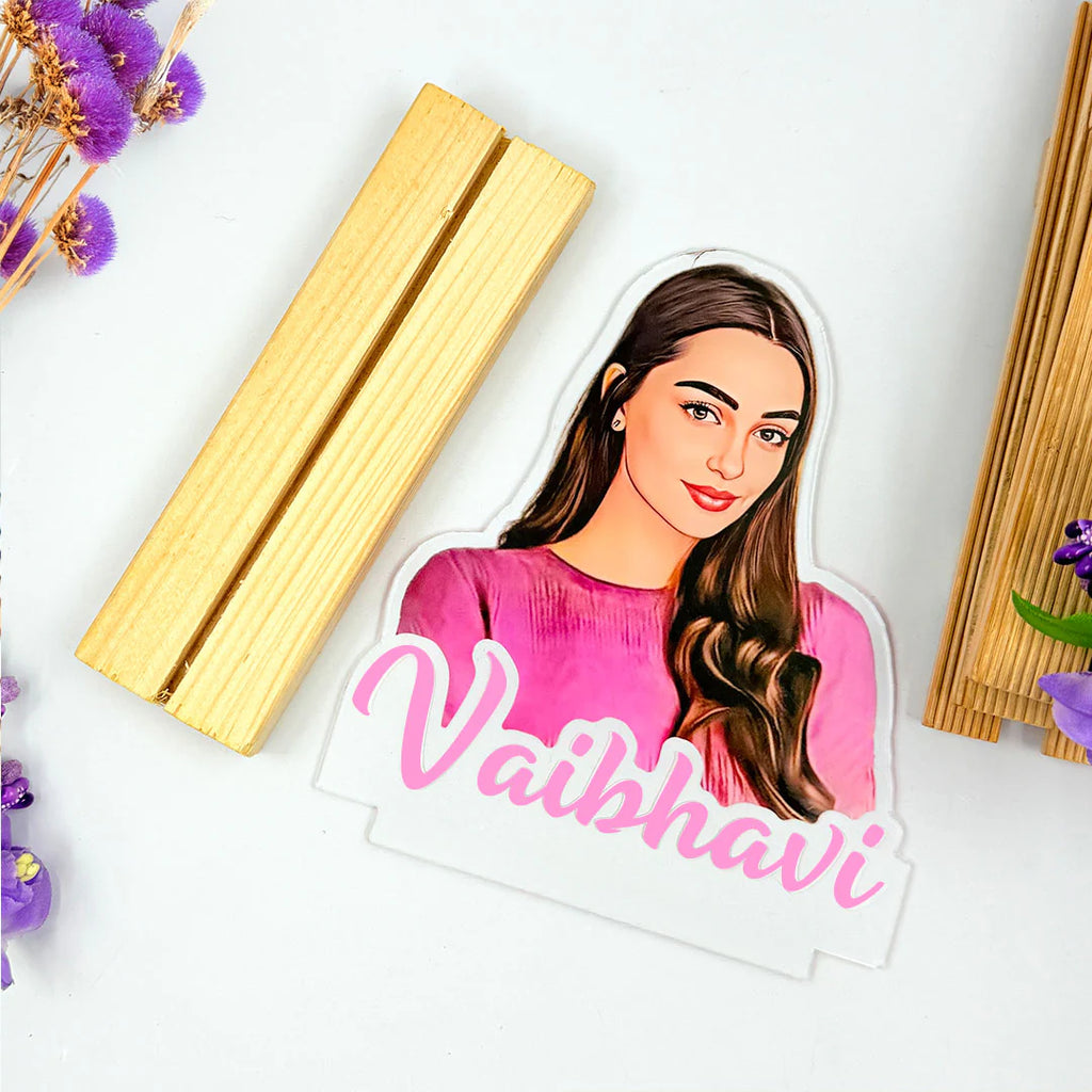 Acrylic Cutout Table Stand - Custom Text & Illustrated Photo