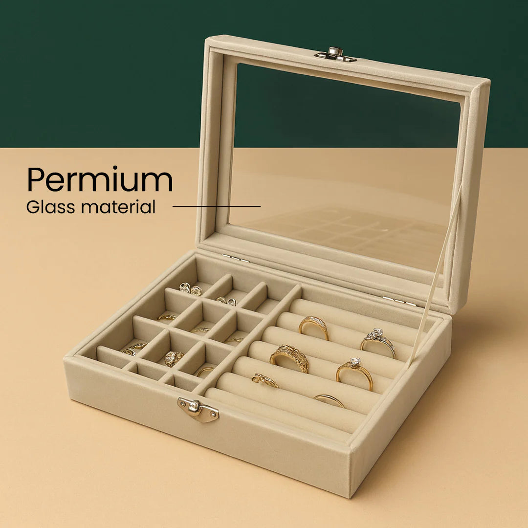 Beige Velvet Jewellery Organizer Box