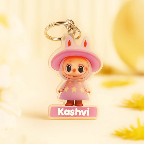 Cream Labubu Dress Keychain – Personalized Acrylic Name