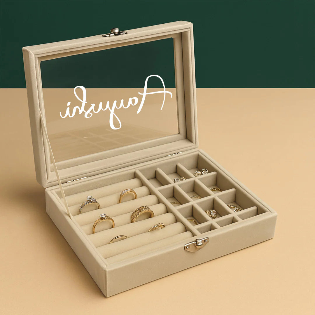 Beige Velvet Jewellery Organizer Box